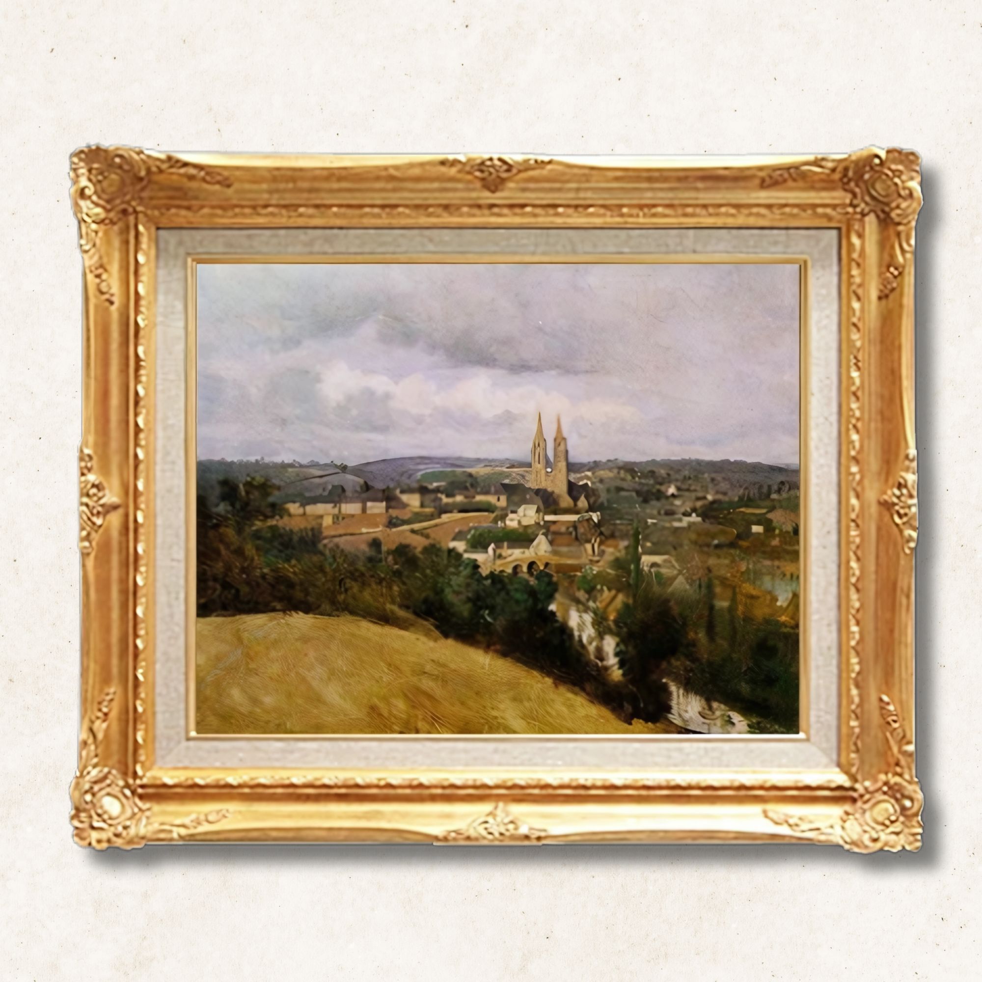 Camille Corot "View of Saint-Lô" Framed Canvas